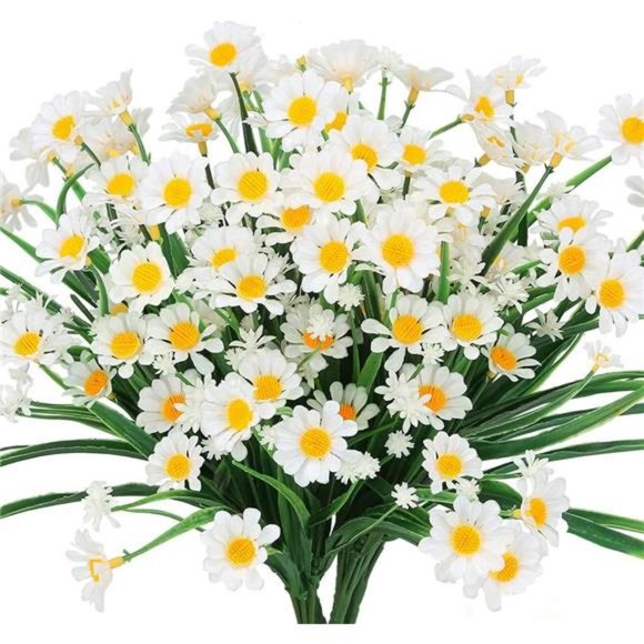 Artificial Daisies Flowers Outdoor UV Resistant 4 Bundles Fake Foliage Greenery - Picture 1 of 7